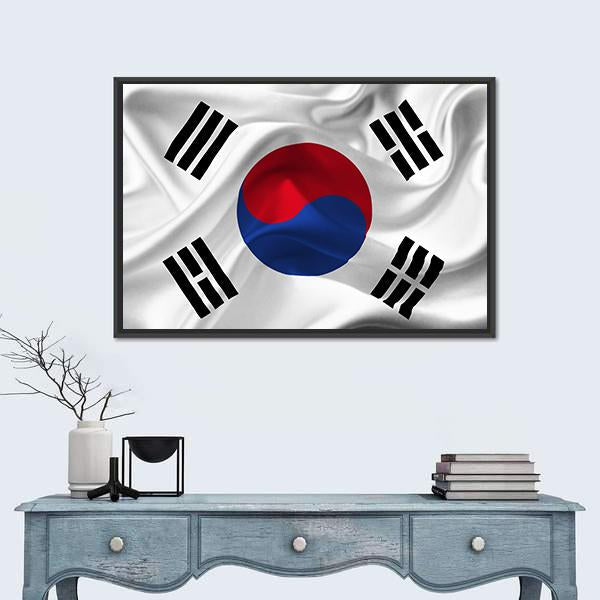 South Korea Waving Flag Canvas Wall Art-1 Piece-Floating Frame-24" x 16"-Tiaracle