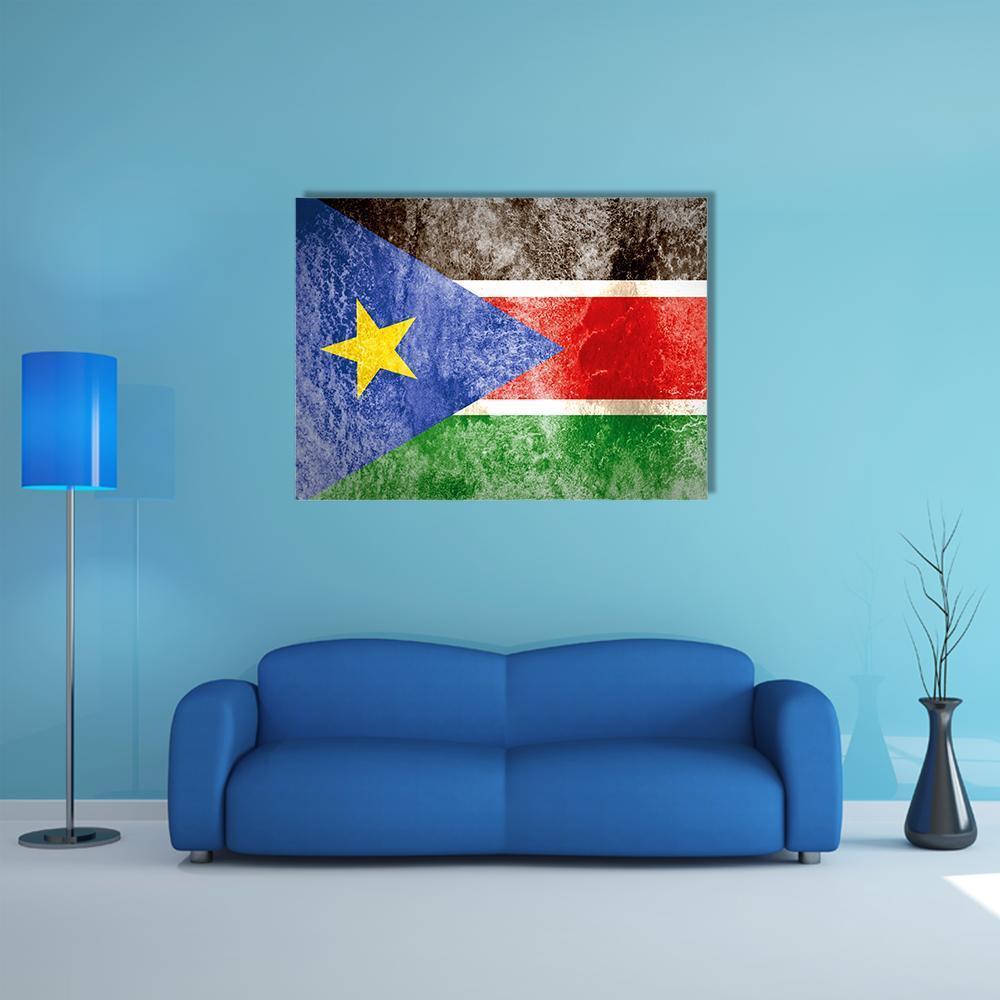 South Sudan Flag On Grunge Paper Canvas Wall Art-1 Piece-Gallery Wrap-48" x 32"-Tiaracle