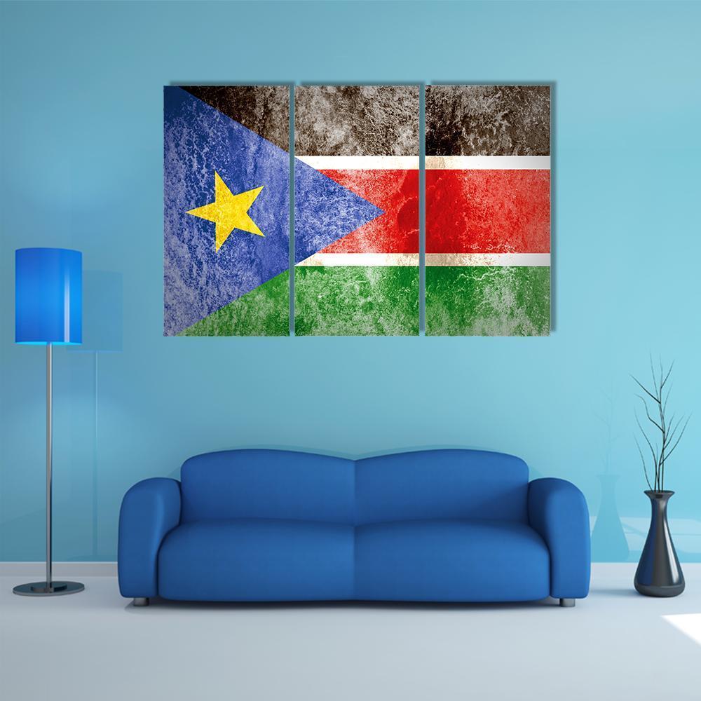 South Sudan Flag On Grunge Paper Canvas Wall Art-3 Horizontal-Gallery Wrap-37" x 24"-Tiaracle