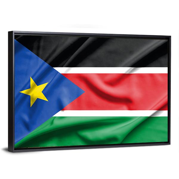 South Sudan Flag On Silk Texture Canvas Wall Art-3 Horizontal-Gallery Wrap-25" x 16"-Tiaracle