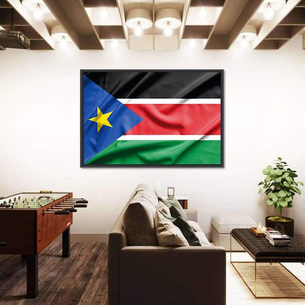 South Sudan Flag On Silk Texture Canvas Wall Art-3 Horizontal-Gallery Wrap-25" x 16"-Tiaracle