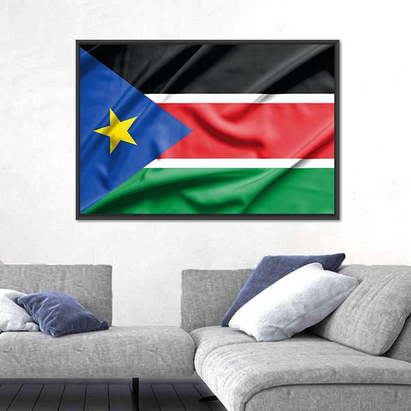 South Sudan Flag On Silk Texture Canvas Wall Art-3 Horizontal-Gallery Wrap-25" x 16"-Tiaracle