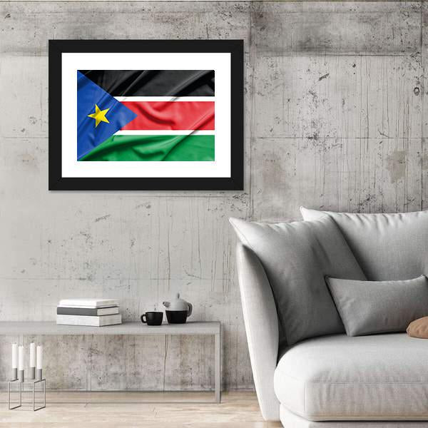 South Sudan Flag On Silk Texture Canvas Wall Art-3 Horizontal-Gallery Wrap-25" x 16"-Tiaracle