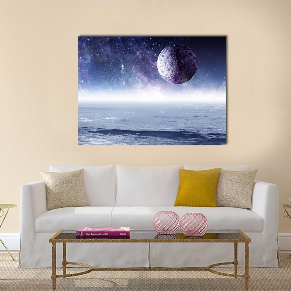 Space Planets And Starry Sky Canvas Wall Art-1 Piece-Gallery Wrap-48" x 32"-Tiaracle