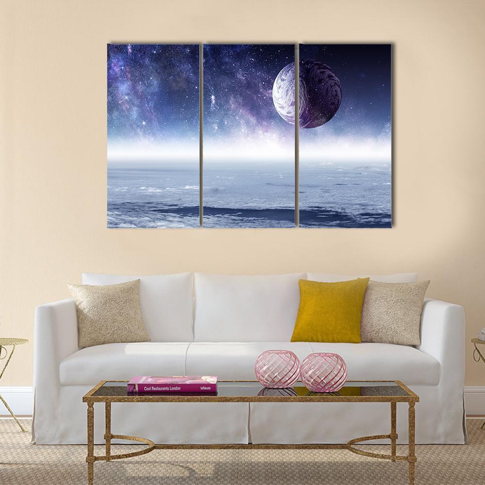 Space Planets And Starry Sky Canvas Wall Art-3 Horizontal-Gallery Wrap-37" x 24"-Tiaracle