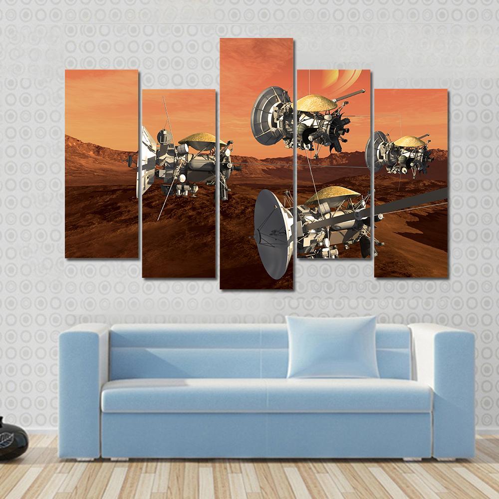 Spacecraft Probes On Mars Canvas Wall Art-5 Pop-Gallery Wrap-47" x 32"-Tiaracle