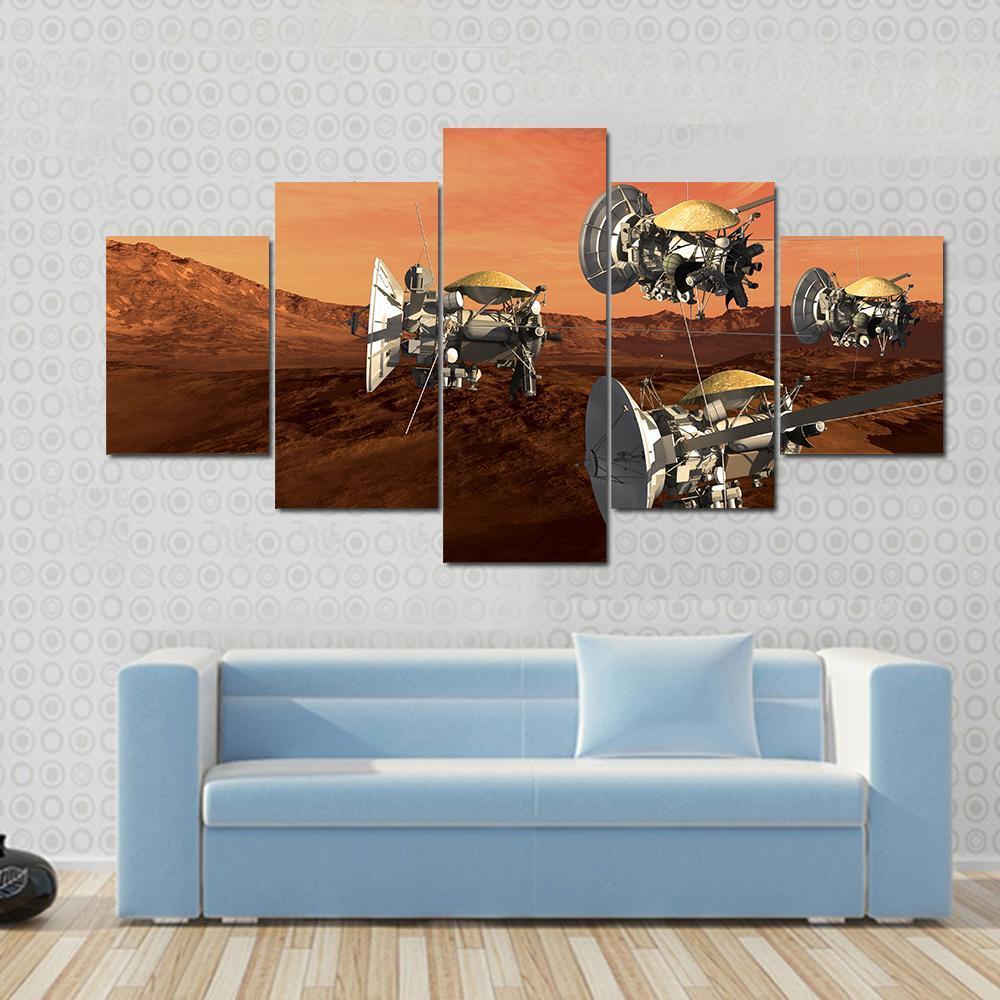 Spacecraft Probes On Mars Canvas Wall Art-5 Star-Gallery Wrap-62" x 32"-Tiaracle