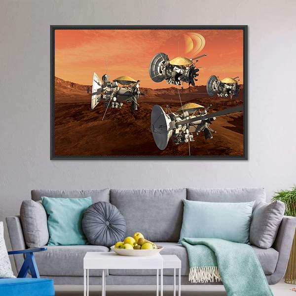 Spacecraft Probes On Mars Canvas Wall Art-3 Horizontal-Gallery Wrap-25" x 16"-Tiaracle