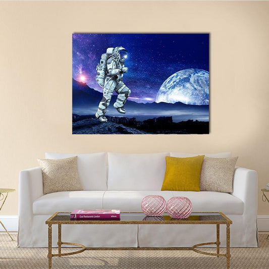 Spaceman Running Canvas Wall Art-1 Piece-Gallery Wrap-48" x 32"-Tiaracle