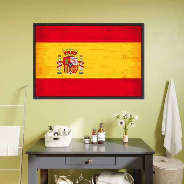 Spain Flag Canvas Wall Art-1 Piece-Floating Frame-24" x 16"-Tiaracle