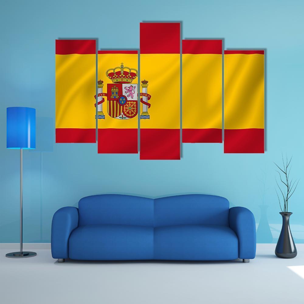 Spain National Flag Canvas Wall Art-5 Pop-Gallery Wrap-47" x 32"-Tiaracle