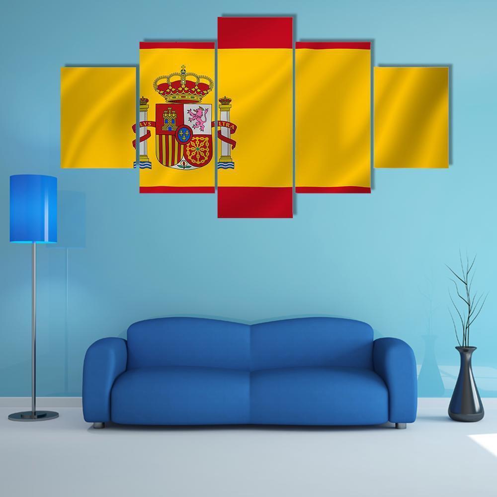 Spain National Flag Canvas Wall Art-5 Star-Gallery Wrap-62" x 32"-Tiaracle
