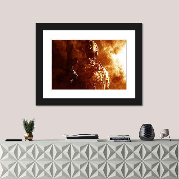 Special Forces Soldier In Smoke Canvas Wall Art-1 Piece-Framed Print-20" x 16"-Tiaracle