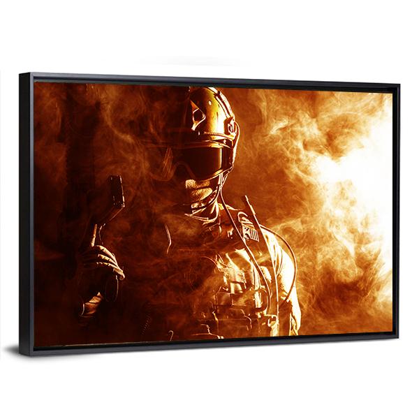 Special Forces Soldier In Smoke Canvas Wall Art-3 Horizontal-Gallery Wrap-25" x 16"-Tiaracle