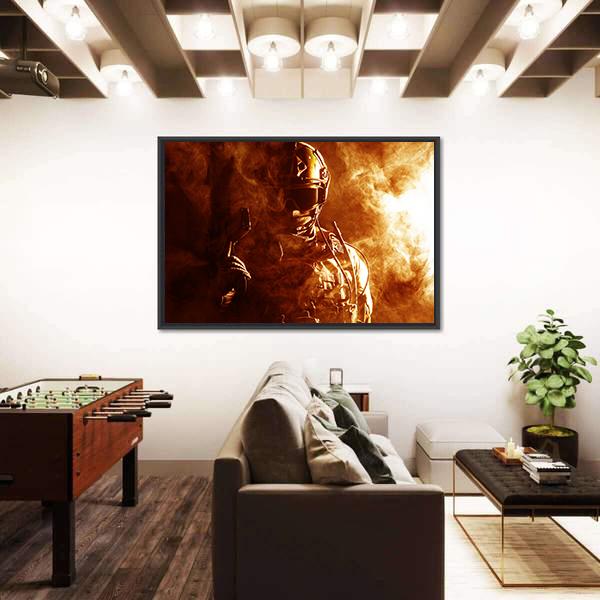 Special Forces Soldier In Smoke Canvas Wall Art-3 Horizontal-Gallery Wrap-25" x 16"-Tiaracle