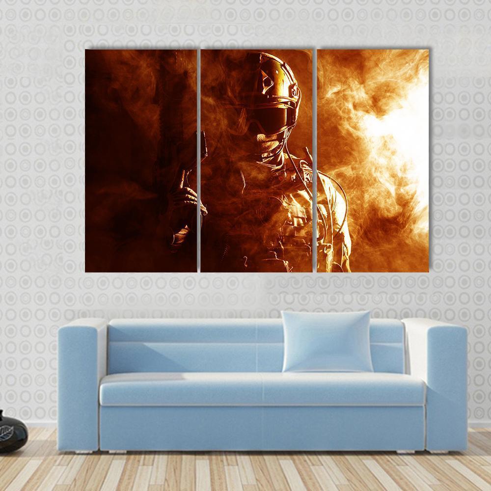 Special Forces Soldier In Smoke Canvas Wall Art-3 Horizontal-Gallery Wrap-37" x 24"-Tiaracle