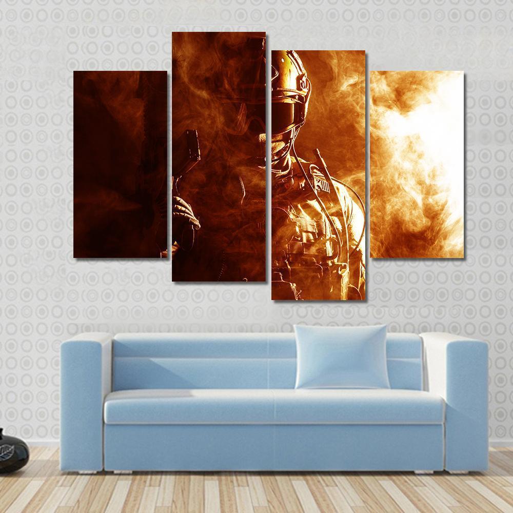 Special Forces Soldier In Smoke Canvas Wall Art-4 Pop-Gallery Wrap-50" x 32"-Tiaracle