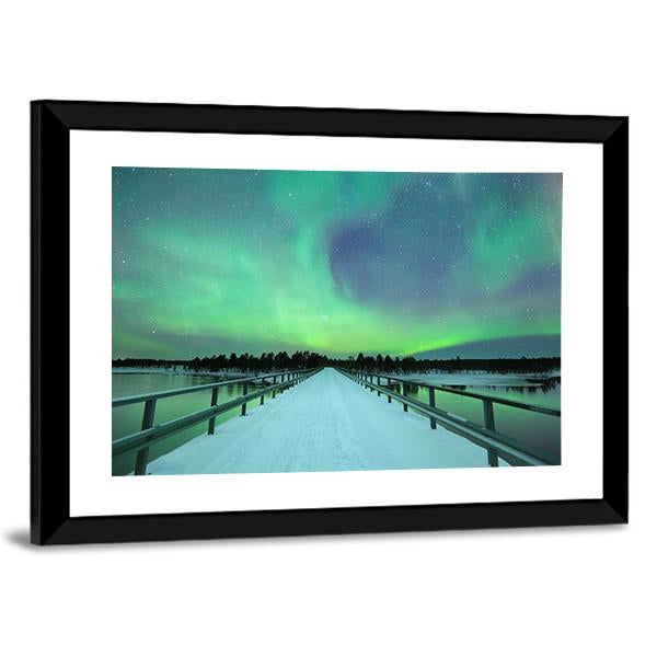 Spectacular Northern Lights Over Bridge And River Canvas Wall Art-3 Horizontal-Gallery Wrap-25" x 16"-Tiaracle