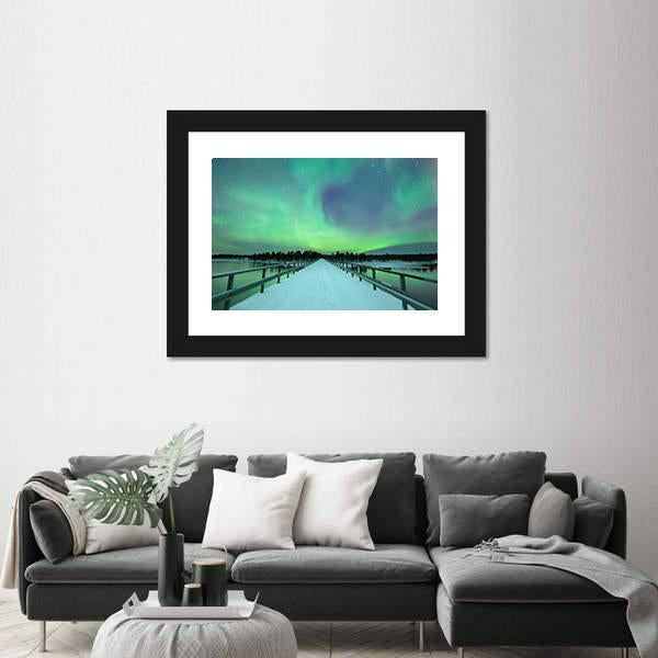 Spectacular Northern Lights Over Bridge And River Canvas Wall Art-3 Horizontal-Gallery Wrap-25" x 16"-Tiaracle