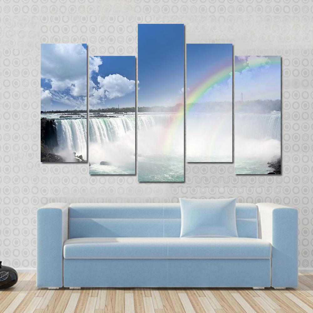 Spectacular Rainbows At Canadian Side Of Niagara Falls Canvas Wall Art-5 Pop-Gallery Wrap-47" x 32"-Tiaracle