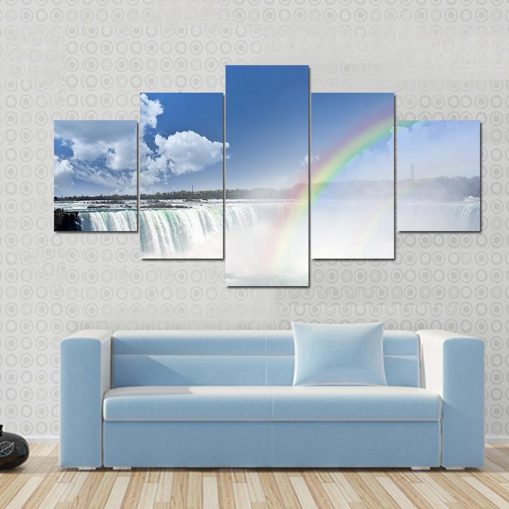 Spectacular Rainbows At Canadian Side Of Niagara Falls Canvas Wall Art-5 Star-Gallery Wrap-62" x 32"-Tiaracle