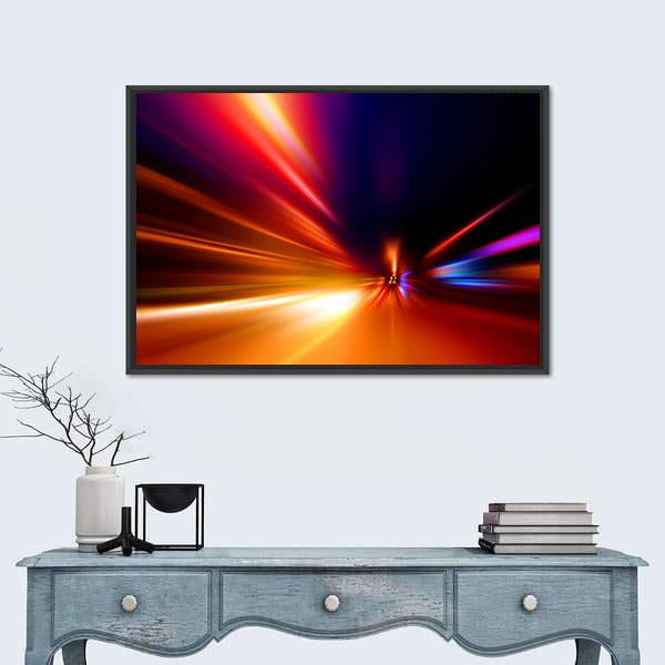 Speed Motion On Night Road Canvas Wall Art-1 Piece-Floating Frame-24" x 16"-Tiaracle