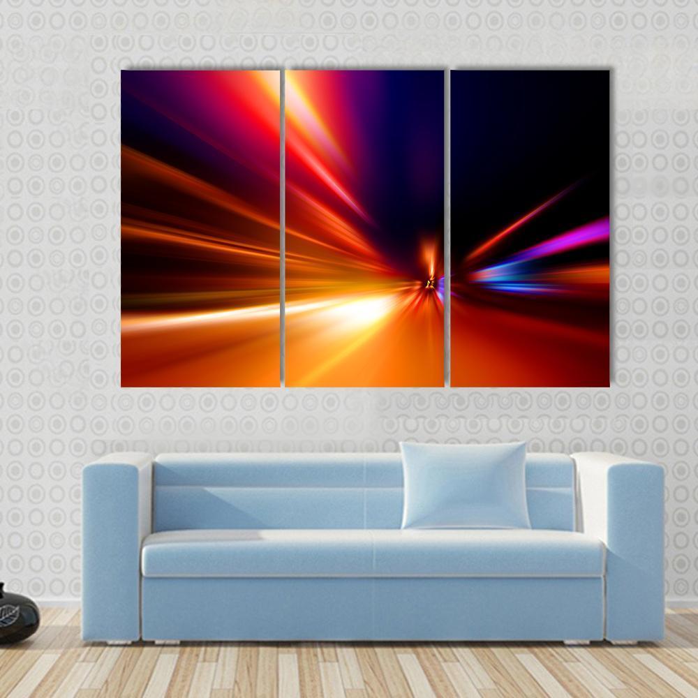 Speed Motion On Night Road Canvas Wall Art-3 Horizontal-Gallery Wrap-37" x 24"-Tiaracle