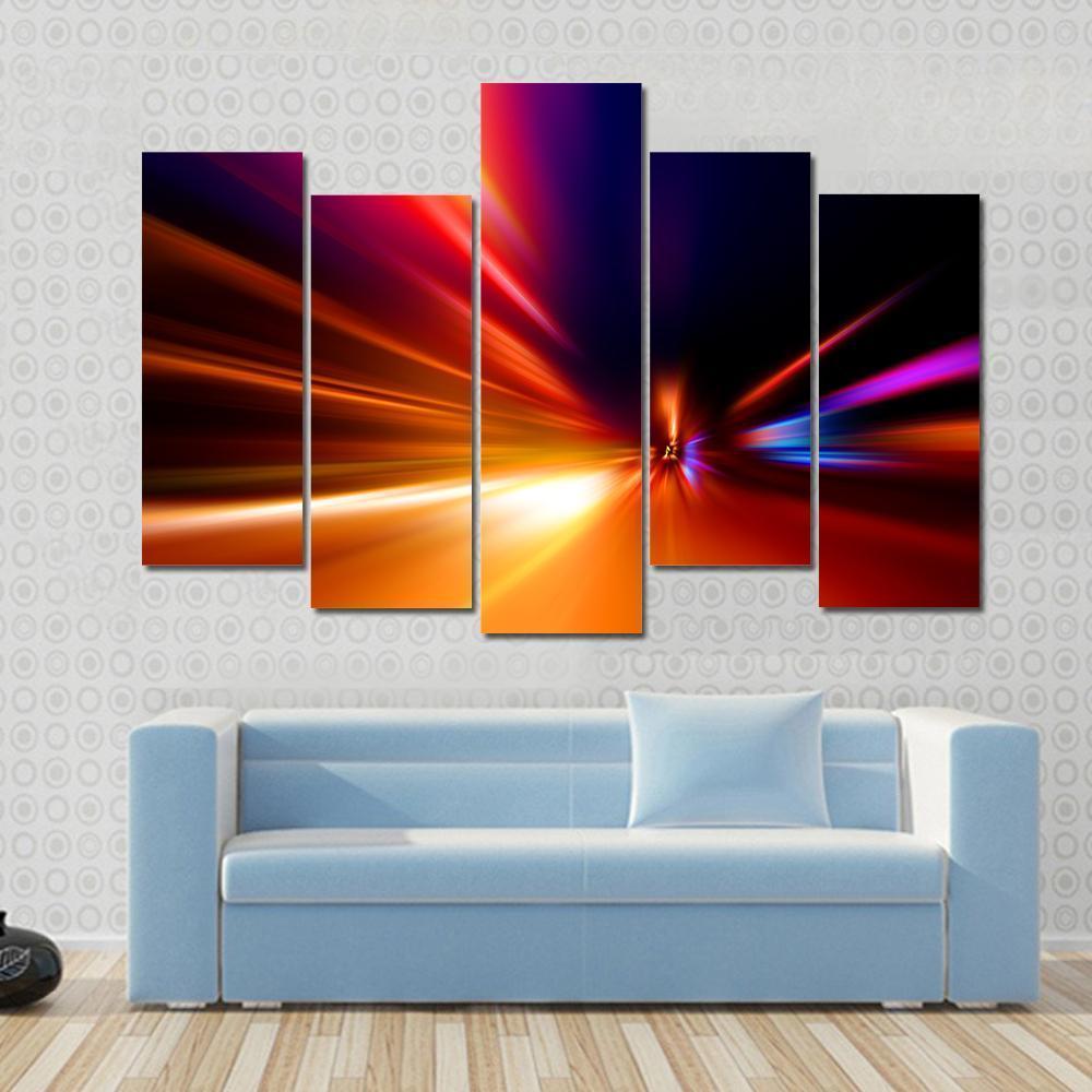 Speed Motion On Night Road Canvas Wall Art-5 Pop-Gallery Wrap-47" x 32"-Tiaracle