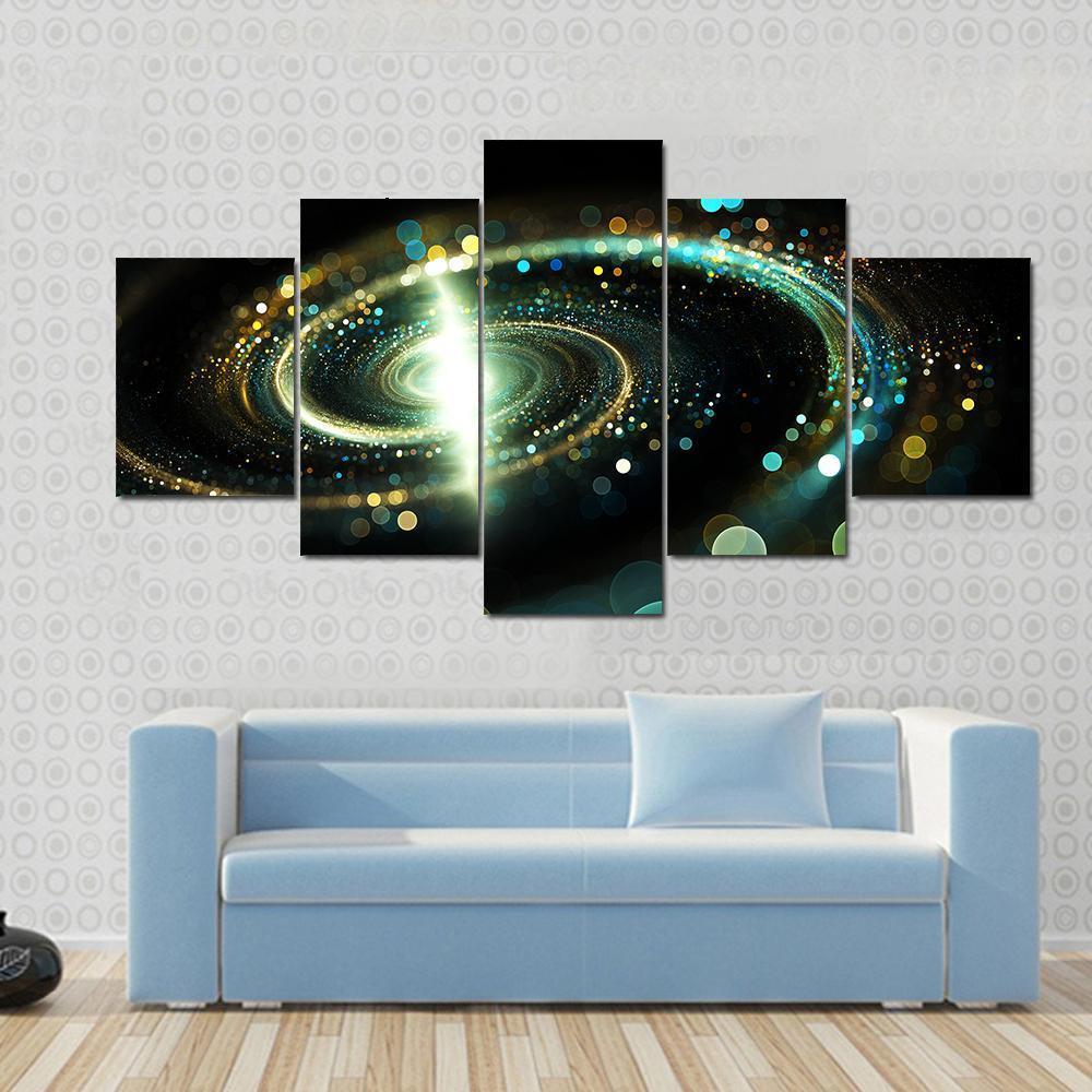 Spiral Galaxy Representation Via Lights Canvas Wall Art-5 Star-Gallery Wrap-62" x 32"-Tiaracle