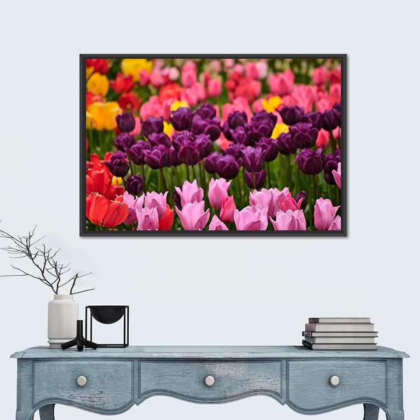 Spring Flower Tulips Canvas Wall Art-1 Piece-Floating Frame-24" x 16"-Tiaracle