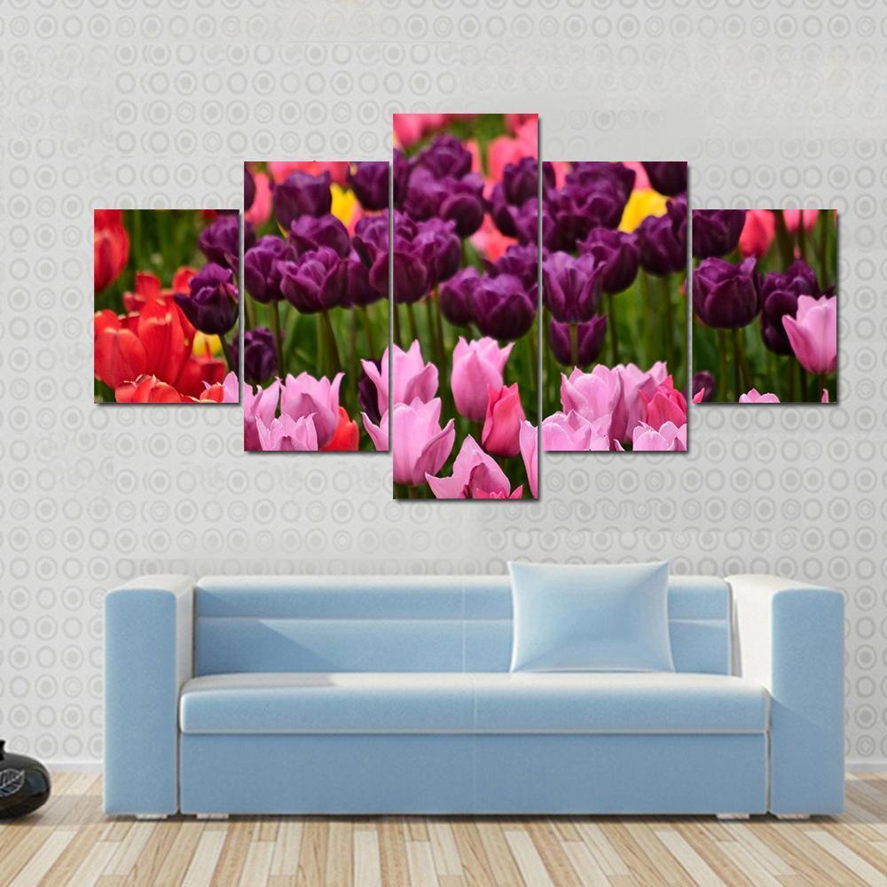 Spring Flower Tulips Canvas Wall Art-5 Star-Gallery Wrap-62" x 32"-Tiaracle