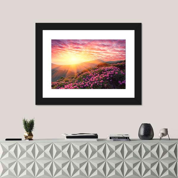 Spring Mountains Landscape & Cloudy Sunset Canvas Wall Art-1 Piece-Framed Print-20" x 16"-Tiaracle