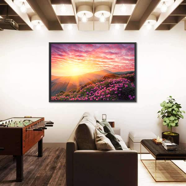 Spring Mountains Landscape & Cloudy Sunset Canvas Wall Art-3 Horizontal-Gallery Wrap-25" x 16"-Tiaracle