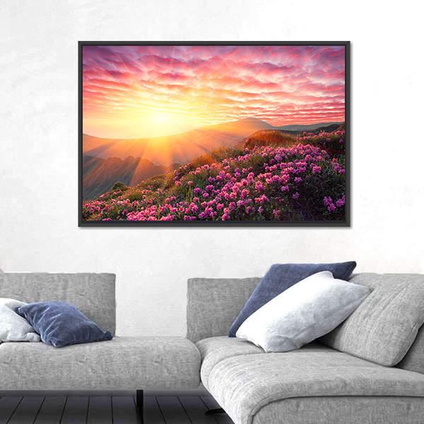 Spring Mountains Landscape & Cloudy Sunset Canvas Wall Art-3 Horizontal-Gallery Wrap-25" x 16"-Tiaracle