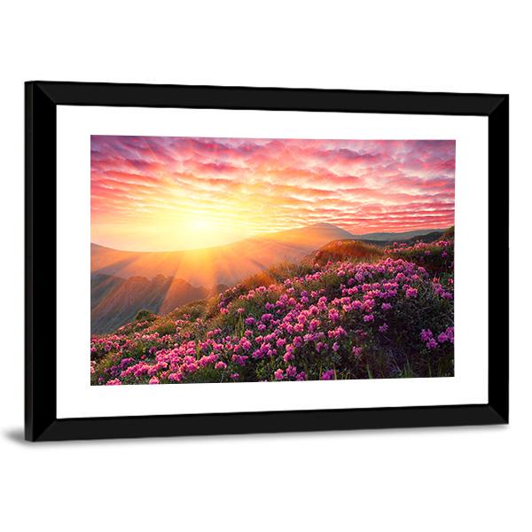 Spring Mountains Landscape & Cloudy Sunset Canvas Wall Art-3 Horizontal-Gallery Wrap-25" x 16"-Tiaracle