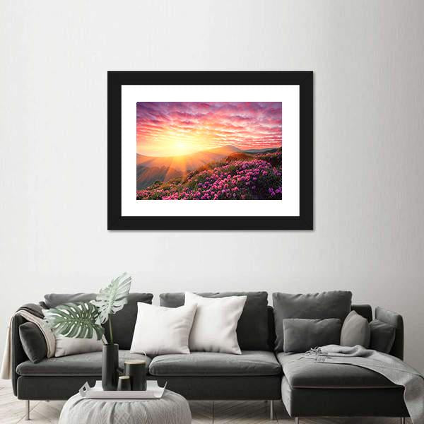 Spring Mountains Landscape & Cloudy Sunset Canvas Wall Art-3 Horizontal-Gallery Wrap-25" x 16"-Tiaracle