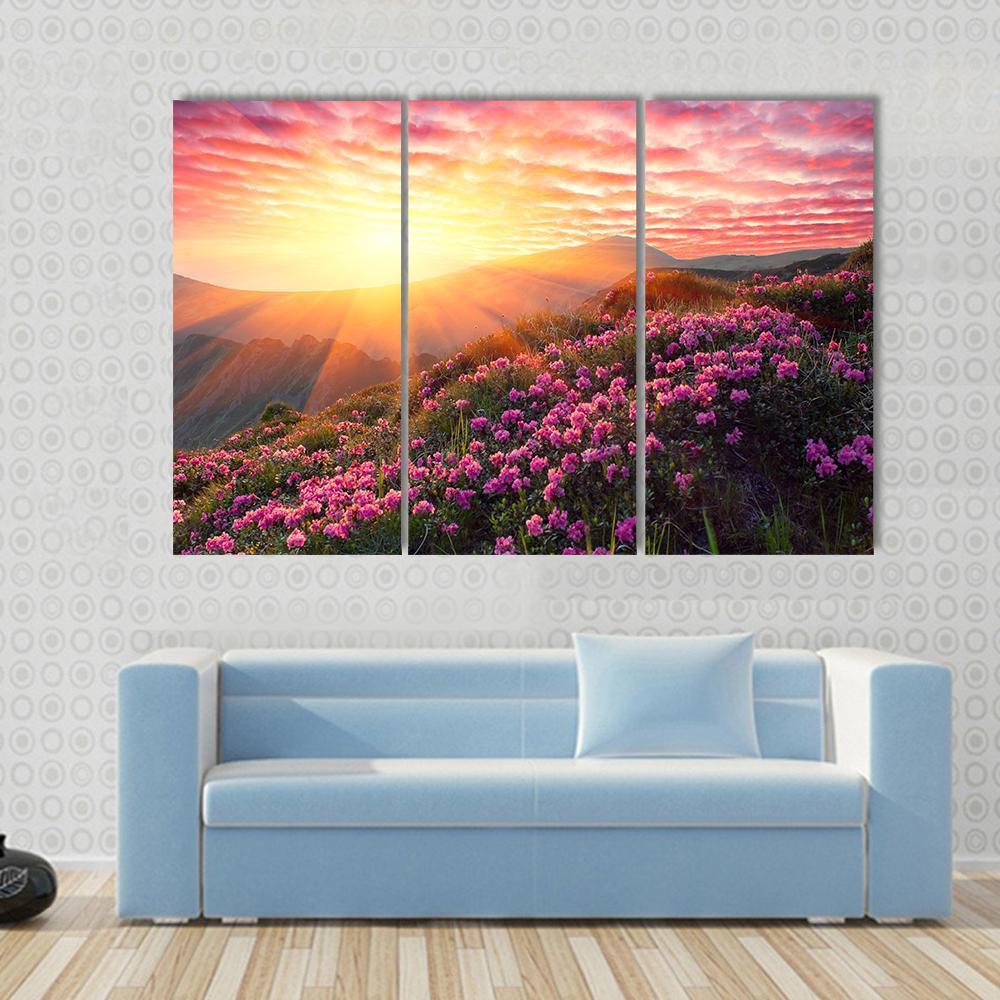 Spring Mountains Landscape & Cloudy Sunset Canvas Wall Art-3 Horizontal-Gallery Wrap-37" x 24"-Tiaracle