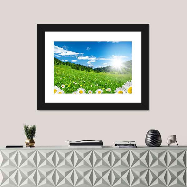 Spring Time In The Alps With Flowers And Sky Canvas Wall Art-1 Piece-Framed Print-20" x 16"-Tiaracle