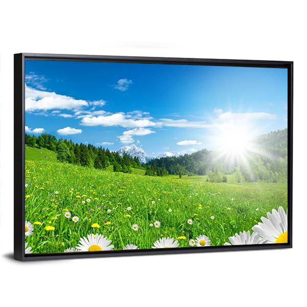 Spring Time In The Alps With Flowers And Sky Canvas Wall Art-3 Horizontal-Gallery Wrap-25" x 16"-Tiaracle