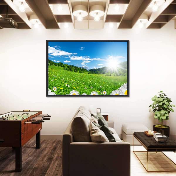 Spring Time In The Alps With Flowers And Sky Canvas Wall Art-3 Horizontal-Gallery Wrap-25" x 16"-Tiaracle