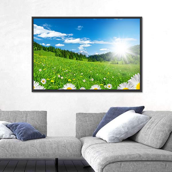 Spring Time In The Alps With Flowers And Sky Canvas Wall Art-3 Horizontal-Gallery Wrap-25" x 16"-Tiaracle