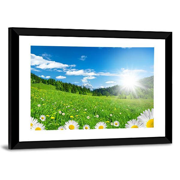 Spring Time In The Alps With Flowers And Sky Canvas Wall Art-3 Horizontal-Gallery Wrap-25" x 16"-Tiaracle