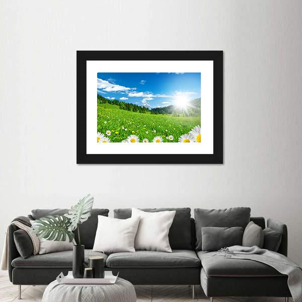 Spring Time In The Alps With Flowers And Sky Canvas Wall Art-3 Horizontal-Gallery Wrap-25" x 16"-Tiaracle