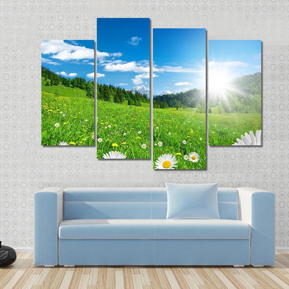 Spring Time In The Alps With Flowers And Sky Canvas Wall Art-4 Pop-Gallery Wrap-50" x 32"-Tiaracle