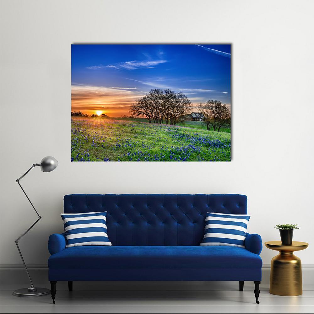 Texas Bluebonnet Field Canvas Wall Art-1 Piece-Gallery Wrap-48" x 32"-Tiaracle