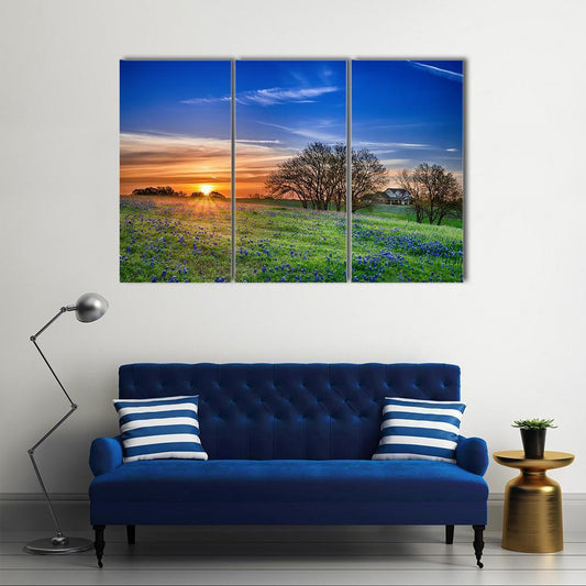 Texas Bluebonnet Field Canvas Wall Art-3 Horizontal-Gallery Wrap-37" x 24"-Tiaracle