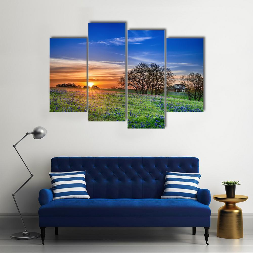 Texas Bluebonnet Field Canvas Wall Art-4 Pop-Gallery Wrap-50" x 32"-Tiaracle