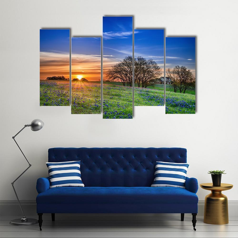 Texas Bluebonnet Field Canvas Wall Art-5 Pop-Gallery Wrap-47" x 32"-Tiaracle