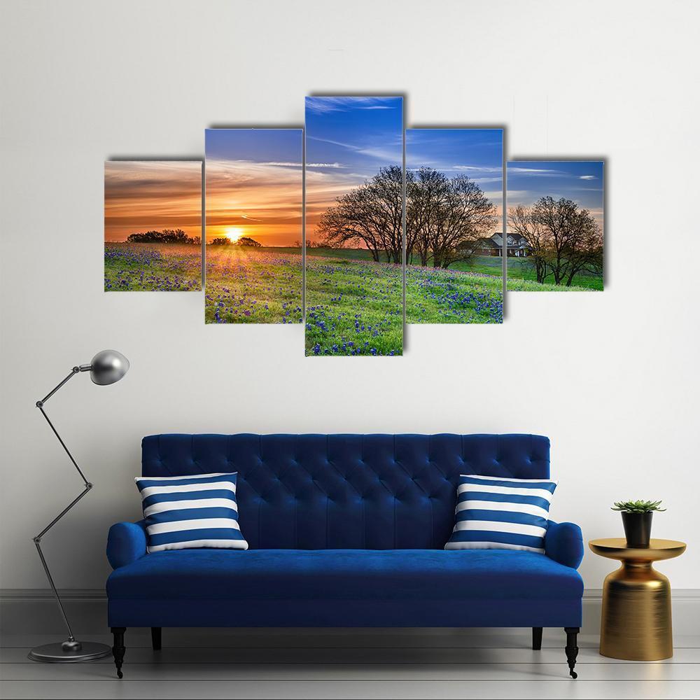 Texas Bluebonnet Field Canvas Wall Art-5 Star-Gallery Wrap-62" x 32"-Tiaracle