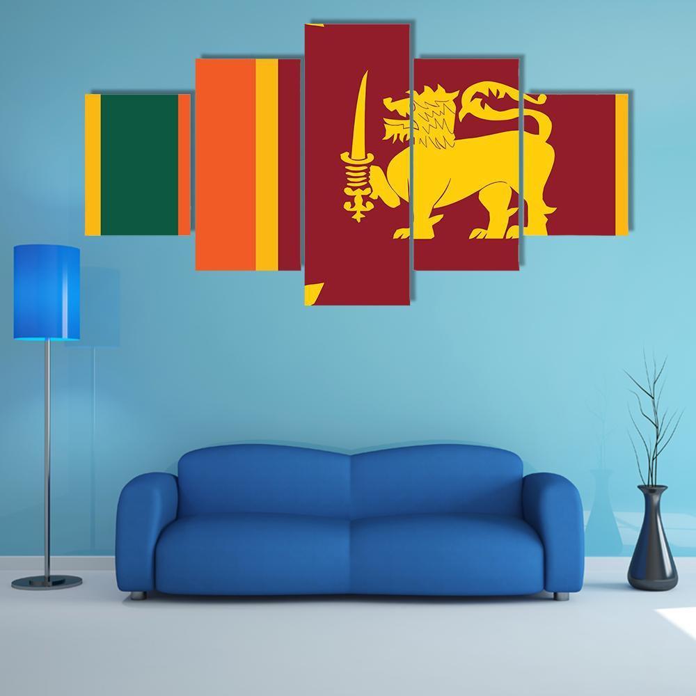 Sri Lanka Flag Canvas Wall Art-5 Star-Gallery Wrap-62" x 32"-Tiaracle